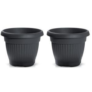 Plantenpot/bloempot Roma Garden - 2x - buiten/binnen - kunststof - antraciet - D25 x H25 cm