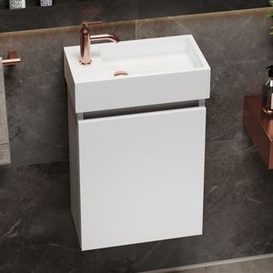 Fontana Alaska toiletmeubel mat wit 40x22cm met solid surface fontein links