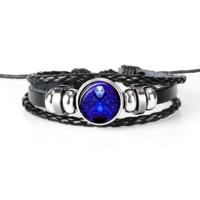 12 sterrenbeeld zwart gevlochten lederen glazen koepel Punk mannen Bracelet(Virgo)