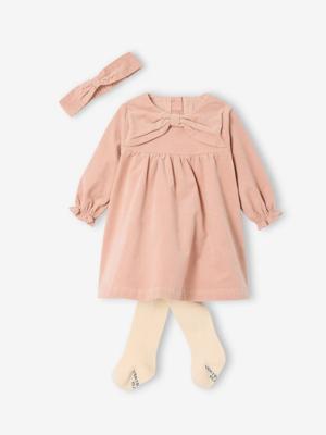 Babyset voor babymeisjes, jurk, heupband, panty's, geschenkdoos voor Kerstmis roze (poederkleur)