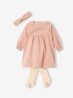 Babyset voor babymeisjes, jurk, heupband, panty's, geschenkdoos voor Kerstmis roze (poederkleur)