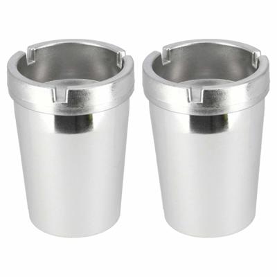 Auto asbak - 2x - zilverkleurig - 11 x 8 cm - rookvrij