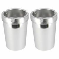 Auto asbak - 2x - zilverkleurig - 11 x 8 cm - rookvrij