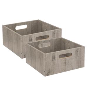 5five Opbergmand/kastmand van hout - Set van 4x stuks - grijs - 14 Liter - 31 x 31 x 15 cm - Opbergb