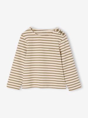 Gestreept meisjesshirt lange mouwen olijf