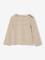 Gestreept meisjesshirt lange mouwen olijf