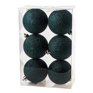 Kerstballen - 6x st - petrol blauw/groen - glitters - D8 cm - kunststof - kerstversiering