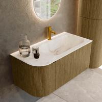 Badmeubel Mondiaz Kurve-Dlux | 95 cm cm | Meubelkleur Dusk | Wastafelkleur Frappe | Solid surface | Wasbak rechter zijde spoelbak | 1 kraangat