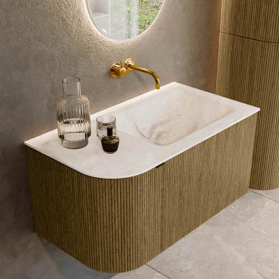 Badmeubel Mondiaz Kurve-Dlux | 85 cm cm | Meubelkleur Dusk | Wastafelkleur Frappe | Solid surface | Wasbak rechter zijde spoelbak | Zonder kraangat(en)