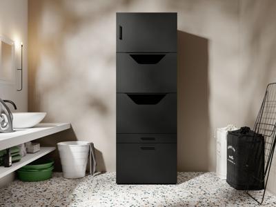 Kast voor wasgoed WASHING 2 deuren 2 lades met opzetkast