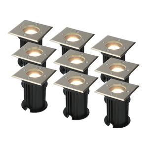 HOFTRONIC™ 9x Ramsay dimbare LED grondspots - Vierkant - 2700K warm wit - 5 Watt - IP67 waterdicht oor buiten - Roestvrij staal - 3 jaar garantie
