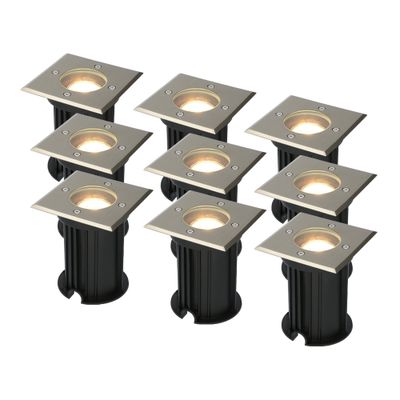 HOFTRONIC™ 9x Ramsay dimbare LED grondspots - Vierkant - 2700K warm wit - 5 Watt - IP67 waterdicht oor buiten - Roestvrij staal - 3 jaar garantie