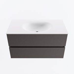 MONDIAZ VICA 90cm badmeubel onderkast Dark Grey 2 lades. Wastafel MOON midden zonder kraangat, kleur Talc.