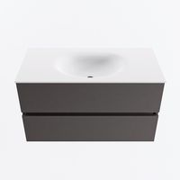 MONDIAZ VICA 90cm badmeubel onderkast Dark Grey 2 lades. Wastafel MOON midden zonder kraangat, kleur Talc.