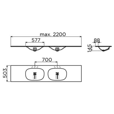 Wastafelblad Clou Hammock Dubbele Waskom Rechts 180cm Mat Wit Wastafelblad Clou Hammock Dubbele Waskom Rechts 180cm Mat Wit