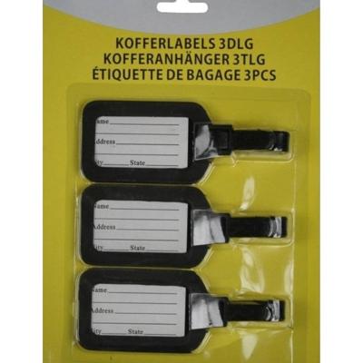 Kofferlabel - 3x stuks - bagagelabel - zwart