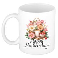 Cadeau koffie/thee mok mama - wit - fijne Moederdag - bloemen - 300 ml - Moederdag Cadeau koffie/thee mok mama - wit - fijne Moederdag - bloemen - 300 ml - Moederdag