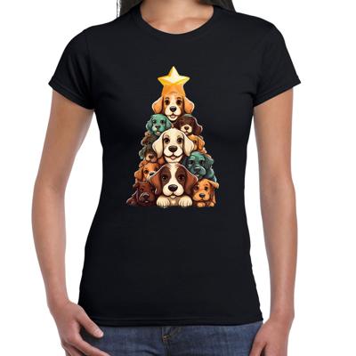 Kerst T-shirt voor dames - kerstboom van hondjes - zwart - kersthondjes - Kerstmis Kerst T-shirt voor dames - kerstboom van hondjes - zwart - kersthondjes - Kerstmis