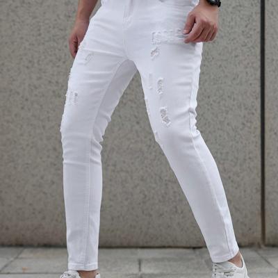 Bon&Bon Men's Ripped Skinny Jeans | Dark Wash Slim Fit Denim White / L