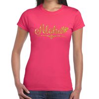 Aloha goud glitter hawaii t-shirt roze dames - thumbnail