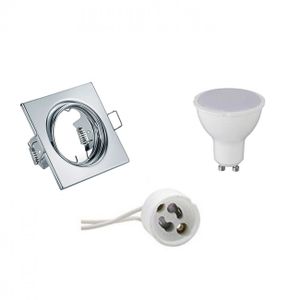 LED Spot Set - Aigi - Trion - GU10 Fitting - Inbouw Vierkant - Glans Chroom - 6W - Warm Wit 3000K - Kantelbaar 80mm