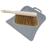 Stoffer en blik set Dirtmaster - blik metaal - naturel/grijs - 32 x 22 cm - borstel haar hard