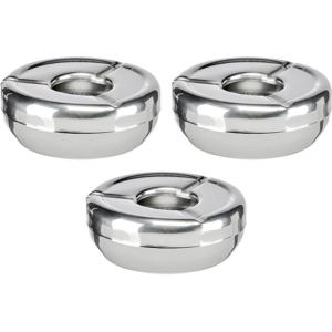 Asbak - 3x - RVS - rond - 12 cm - roestvrij staal - terrasasbak - buitenasbak