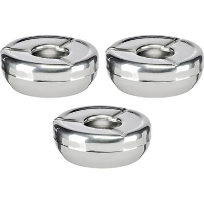 Asbak - 3x - RVS - rond - 12 cm - roestvrij staal - terrasasbak - buitenasbak