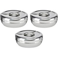 Asbak - 3x - RVS - rond - 12 cm - roestvrij staal - terrasasbak - buitenasbak