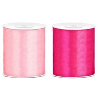 2x rollen hobby decoratie satijnlint licht roze-fuchsia roze 10 cm x 25 meter - thumbnail