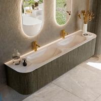 Badmeubel Mondiaz Kurve-Dlux | 200 cm | Meubelkleur Shadow | Wastafelkleur Meli | Solid surface | Wasbak beide zijden spoelbak | 2 kraangaten