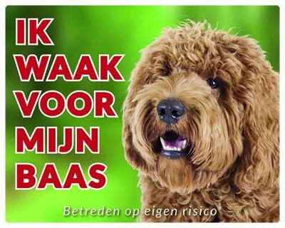 Labradoodle Waakbord - Ik waak voor mijn baas blond Labradoodle Waakbord - Ik waak voor mijn baas blond