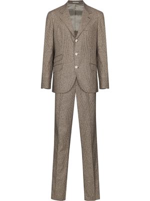 Brunello Cucinelli blazer boutonné à motif pied-de-poule - Marron