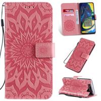 Gedrukt afdrukken zonnebloem patroon horizontale Flip PU lederen case voor Galaxy A80 met houder & kaartsleuven & portemonnee & Lanyard (roze)