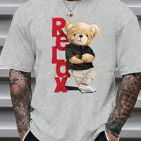 Men's Bear Graphic Print Short Sleeve Casual T-Shirt | Black Grey / L