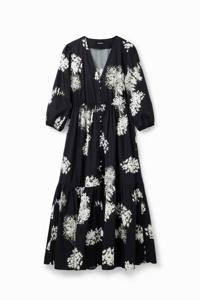 Midi-overhemdjurk met bloemen - BLACK - M