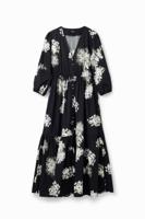 Midi-overhemdjurk met bloemen - BLACK - L - thumbnail