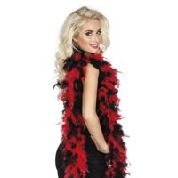 Boland Carnaval verkleed boa met veren - zwart/rood - 180 cm - 50 gram - Glitter and Glamour   - - thumbnail