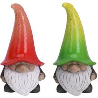 Tuinkabouters beeldjes - set 2x - Grumpy - Polystone - groen en rood - 32 cm - thumbnail