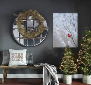 Kerst vogeltje rood poster