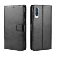 Retro Crazy Horse textuur horizontale Flip leren Case voor Galaxy A70 met houder & kaartsleuven & fotolijstjes (zwart)