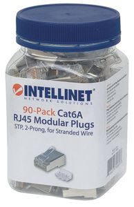 Intellinet Kabel Intellinet verpakking van 90 stuks Cat6A modulaire RJ45-stekker STP 2-voudige klem voor gevlochten draad, 90 stekkers in beker 790697