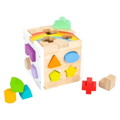 Small Foot houten vormenstoof kubus regenboog,