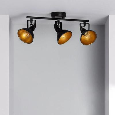 Plafondspot industrieel zwart goud &apos;Haines&apos; 3 kappen 3x E14 fitting