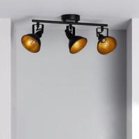 Plafondspot industrieel zwart goud 'Haines' 3 kappen 3x E14 fitting Plafondspot industrieel zwart goud 'Haines' 3 kappen 3x E14 fitting