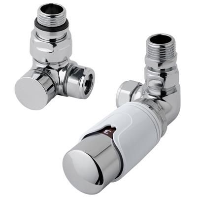 Eastbrook Valve radiator aansluitset haaks gedraaid met thermostaat 15mm chroom/wit Eastbrook Valve radiator aansluitset haaks gedraaid met thermostaat 15mm chroom/wit