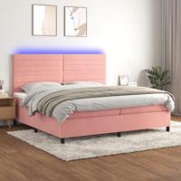 Boxspring met matras en LED fluweel roze 200x200 cm