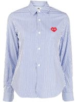 Comme Des Garçons t-shirt rayé à patch logo - Bleu