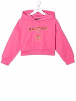 Balmain Kids hoodie crop à logo brodé de sequins - Rose