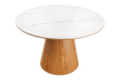 Eettafel UNIQUE 120cm rond eikenhout fineer keramiek wit marmeren blad - 45143